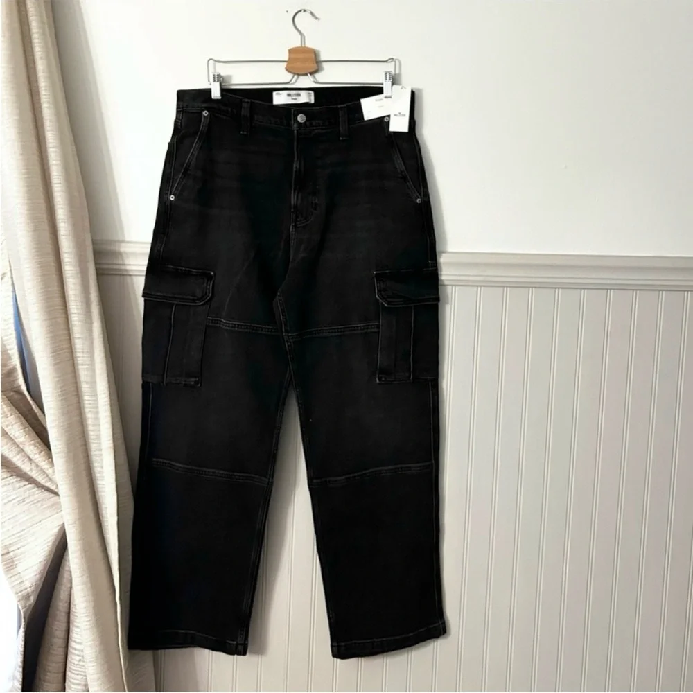 ⭐️ NEW Hollister Baggy Men's 34x32 Black Cargo Pants Jeans